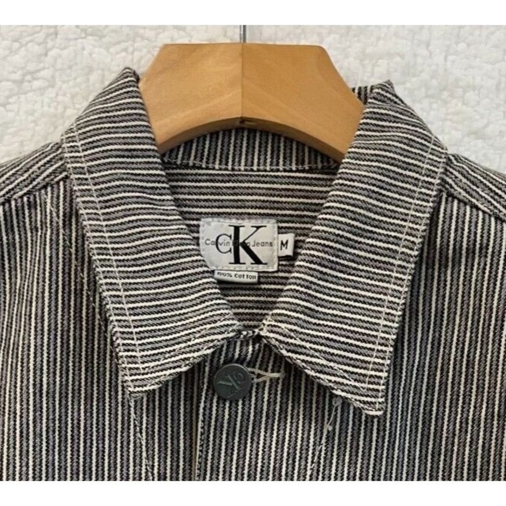 Calvin Klein Jeans Pinstripe Denim Vest Women's Size M‎ Trucker Style Sleeveless - Picture 2 of 12